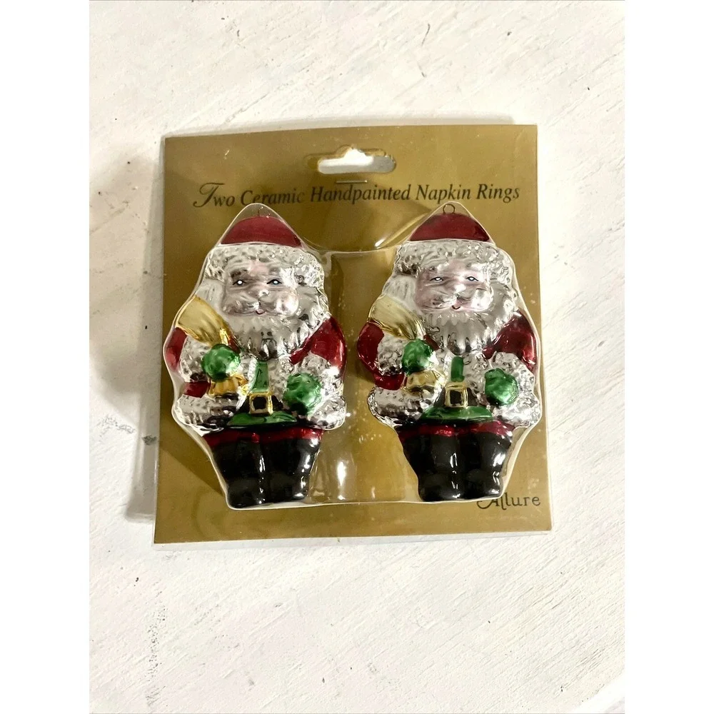 12 Ceramic Handpainted Napkin Rings ~Santa Claus ~ By Allure‎ 6 Pks Of 2